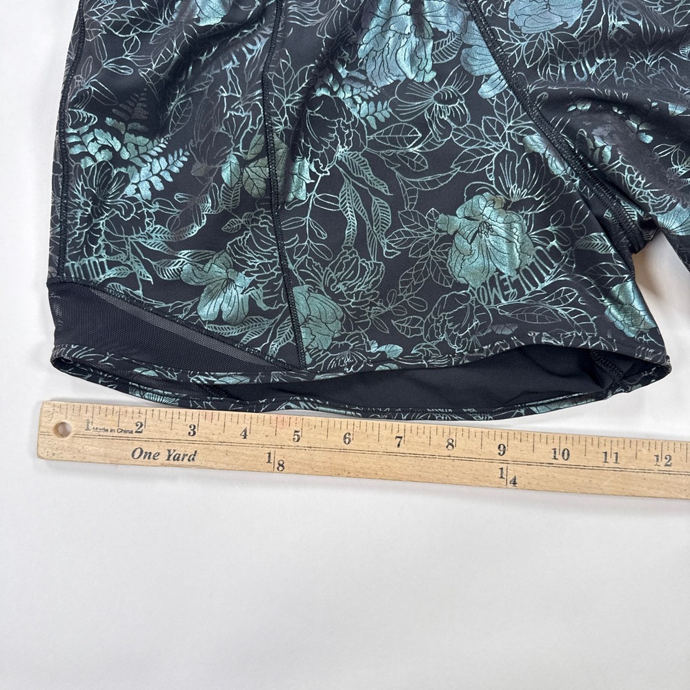 Lululemon Hotty Hot Shorts Womens 4 Black Teal Floral Lined Athletic Running LR - Picture 9 of 11